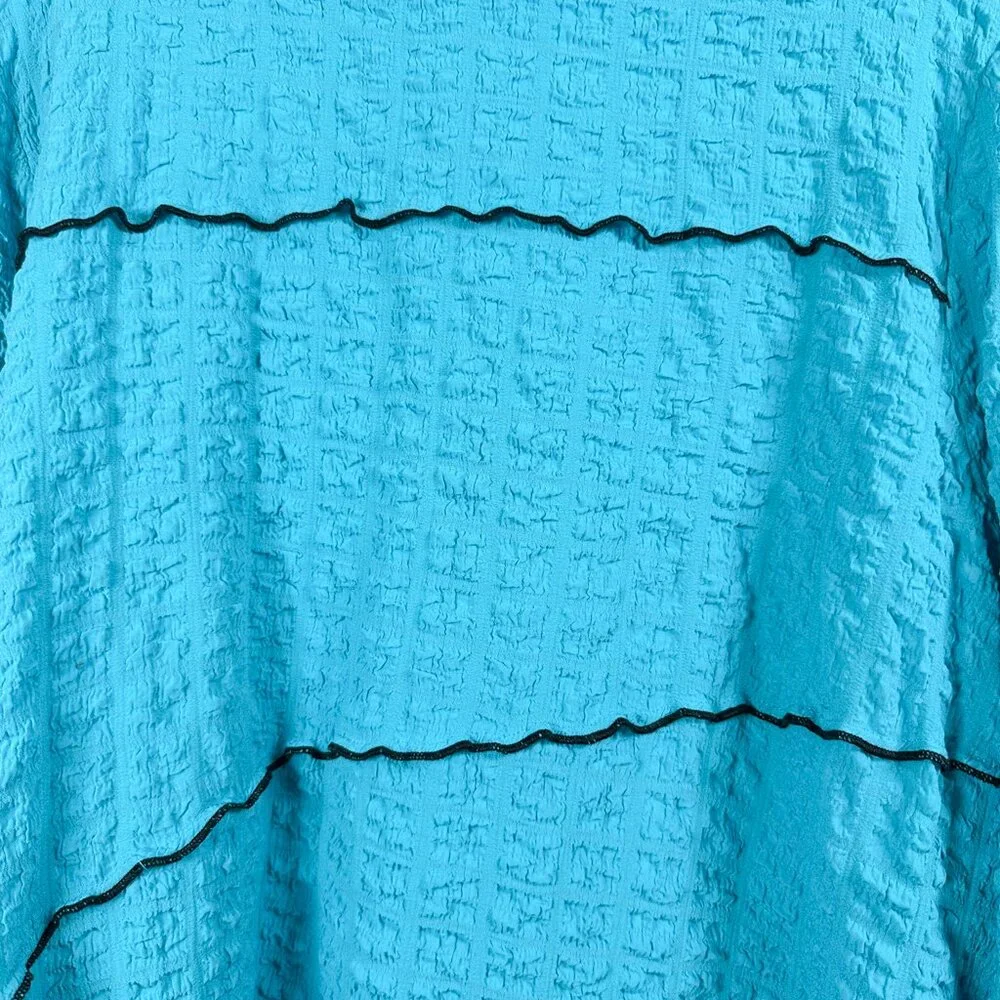 Ali Miles Plus 1X Turquoise Contrast Stitch Tunic Top 3/4 Sleeve Wrinkle Free - Picture 3 of 9